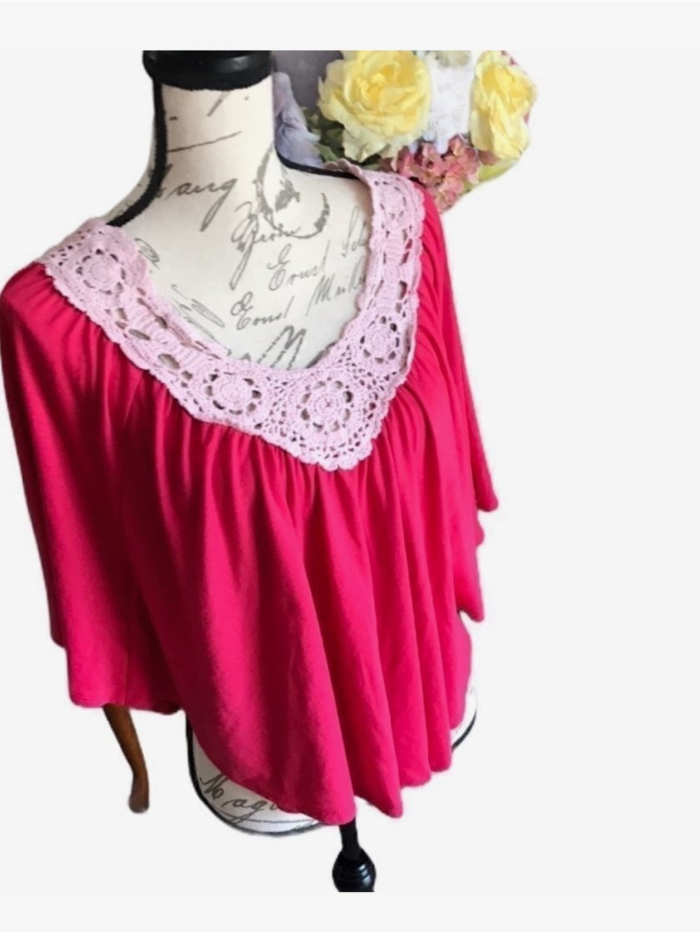 Rue21 Crochet V-Neck Flutter Sleeve Top in Hot Pink with Cream Trim - Picture 5 of 10
